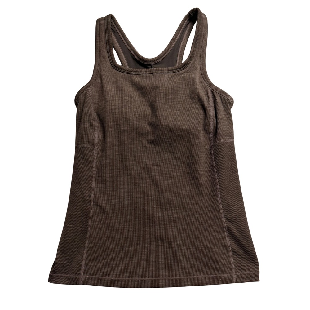 Prana Womens Small Gray Ribbed Racerback Yoga Tank Top with Built-in Shelf Bra